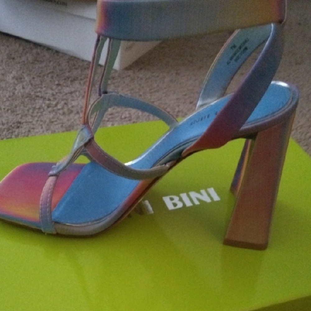 Gianni Bini Iridescent Multicolor Block Heel Sandals
